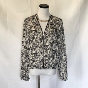 H & M Gray and white floral bomber style jacket Size 12